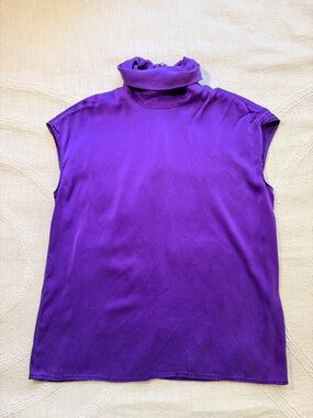Coldwater Creek Purple Silk Cap-Sleeve Turtleneck Tank